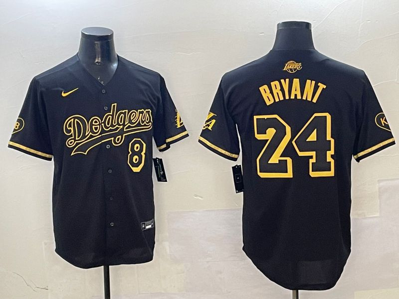 Men Los Angeles Dodgers 24 Bryant Black Gold Five generations Game 2025 Nike MLB Jersey style 5